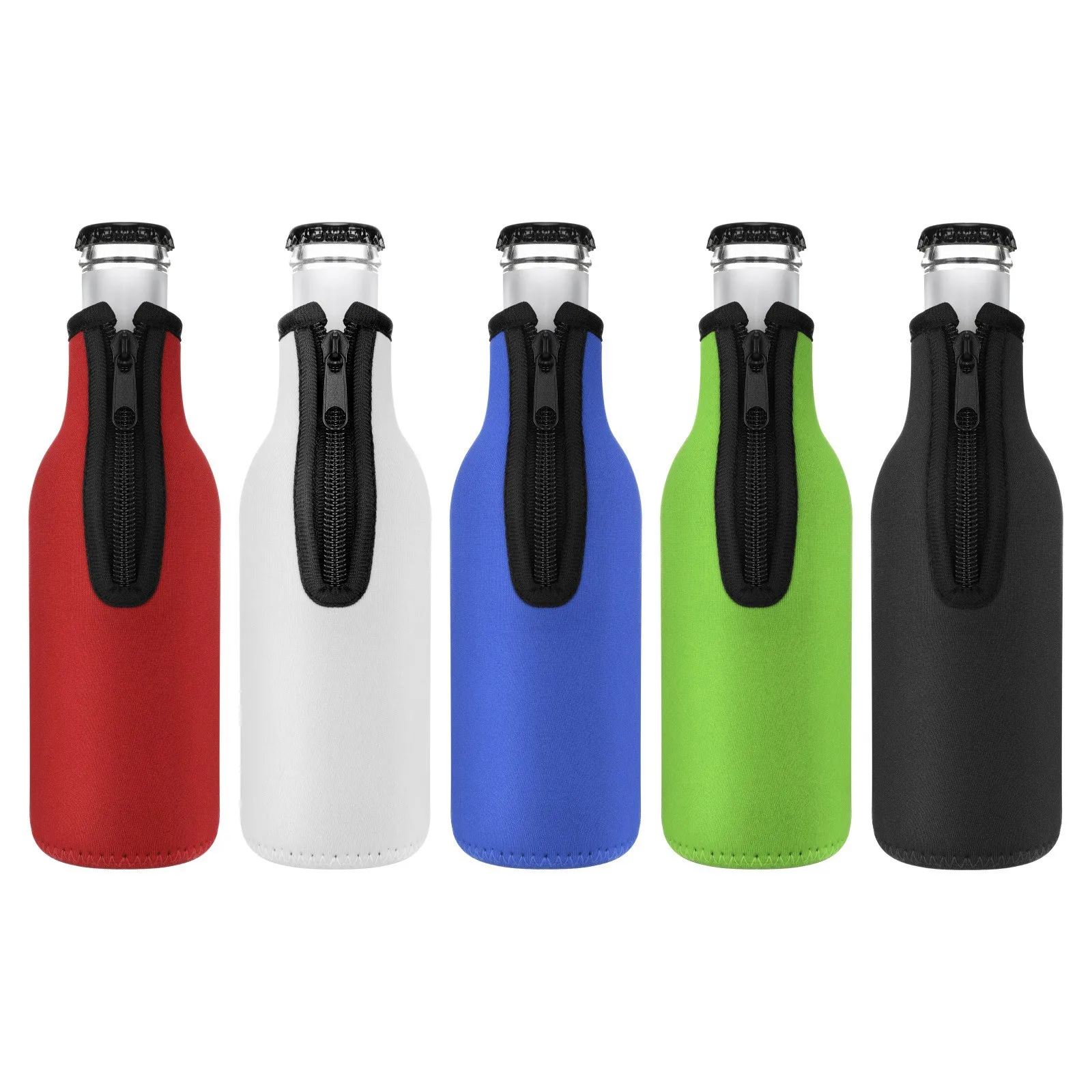 1Pcs Beer Bottle Cooler Sleeves with Ring Zipper Collapsible Neoprene Insulators for 12oz 330ml Bottles Party Drink Coolies