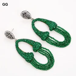 GG Natural Round Green Agate CZ Paved Green Macarsite Stud Earrings