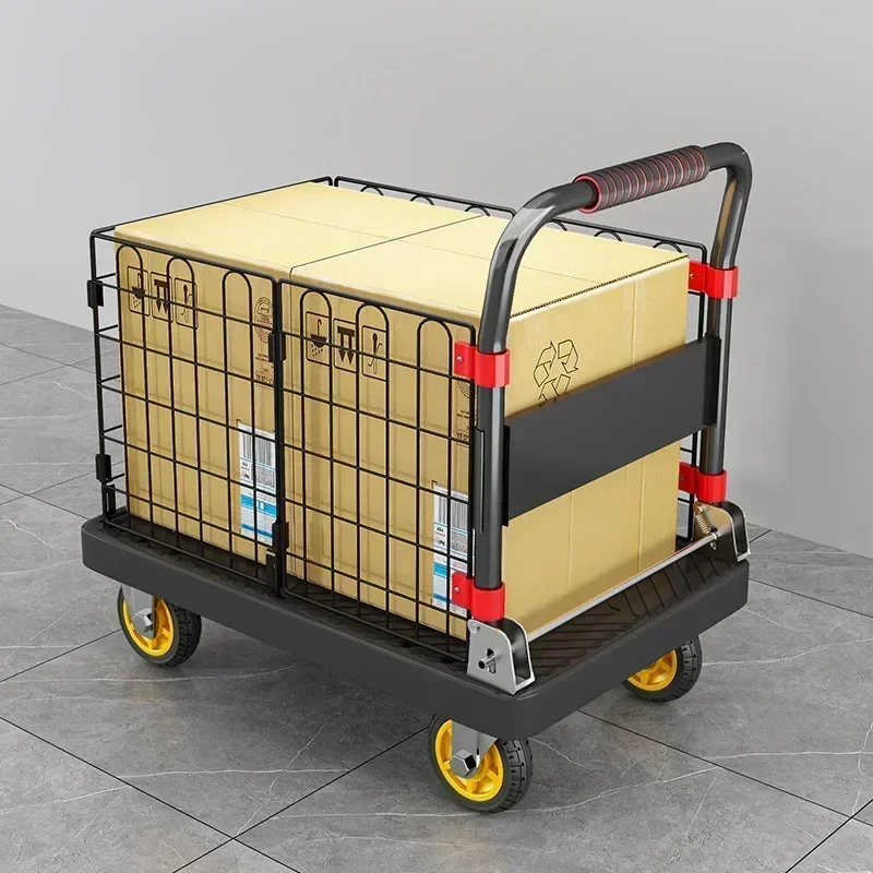 Modern Fence Flatbed Cart Folding Silent Trolley Household Pull Trolley Handling Four-wheeled Small Trailer Small Pull Truck