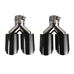 1 Pcs Universal Car Carbon Fibre Tail Throat Same Length Polish Y-Shaped Double Out Twill Glossy Exhaust Muffler Tip