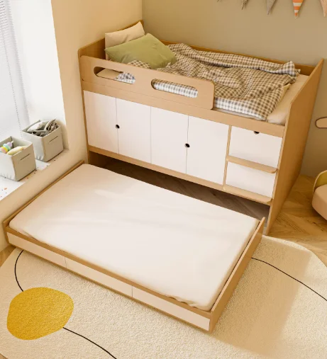Factory Direct 2026 Bedroom Kids Toddler Cabin Wooden Semi-height Bed with Trundle and Drawers for Children's Room