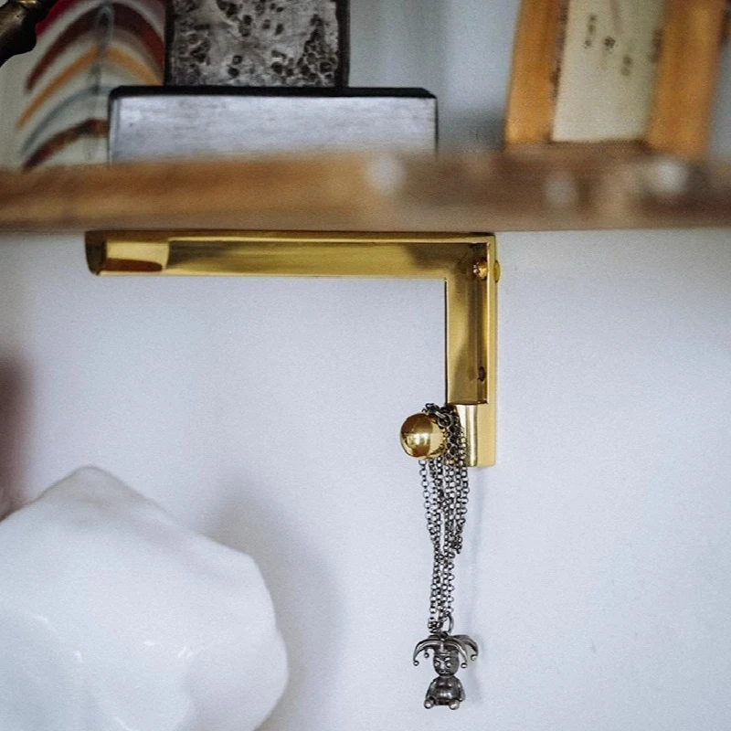 Retro Brass Triangular Layer Board Bracket Shelf Wall Mounted Vintage Heavy Duty Brass Bracket Metal Hanging Brackets Home - view 3