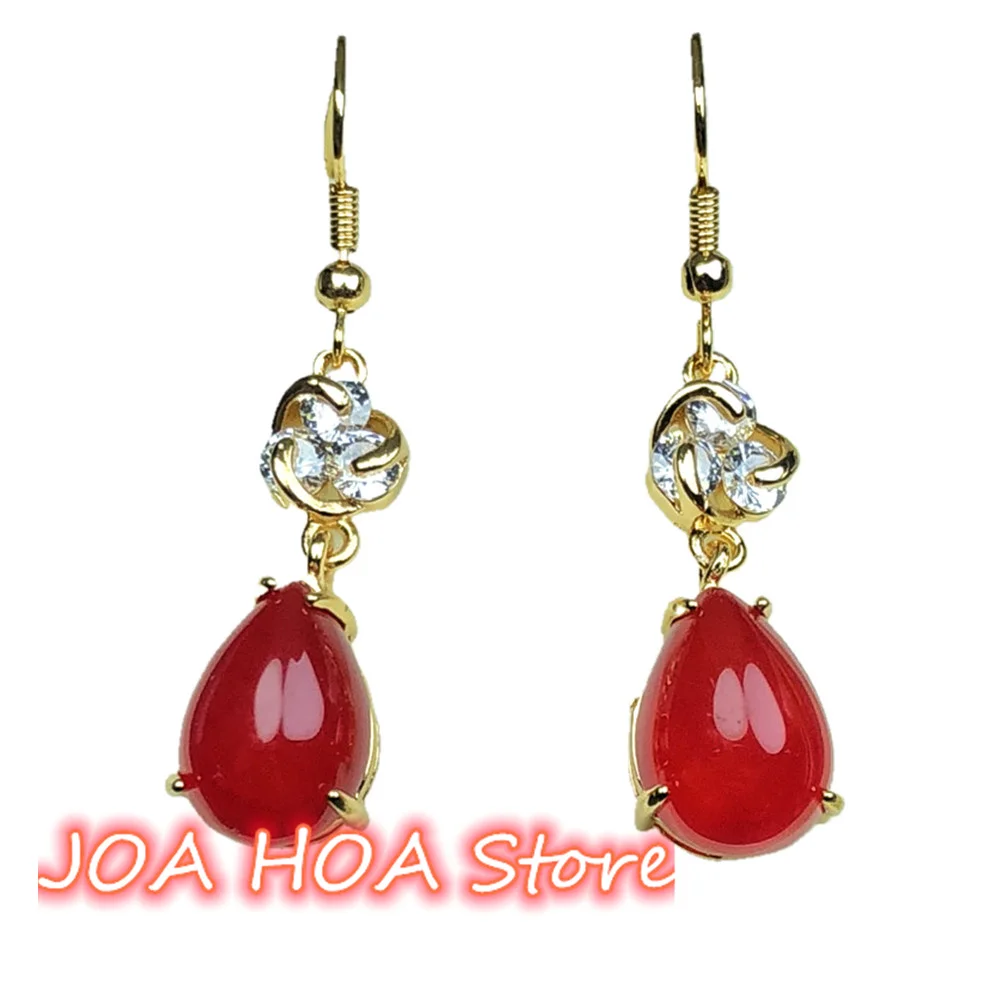 

Red Chalcedony Natural Jade Agate Earchain Exquisite Earrings Gold-plated Inlaid Ear Ornaments Fine Jewelry Accessories