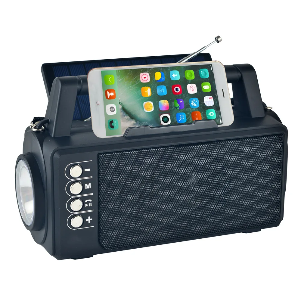 MD-111-S New Portable FM Radio Flashlight Lamp Horn Solar Wireless Speaker Bluetooth Communication With 5V-1.5W Solar Panel