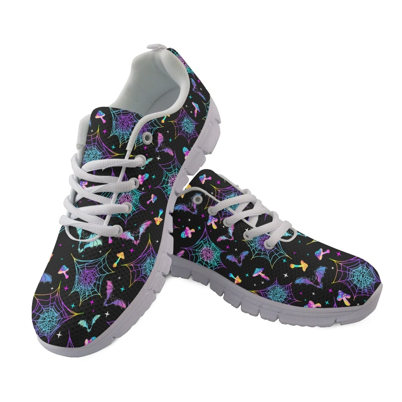 Coloranimal Dark Spider web Walking Shoes Tennis Shoes for Women Lace Up Walking Sneakers
