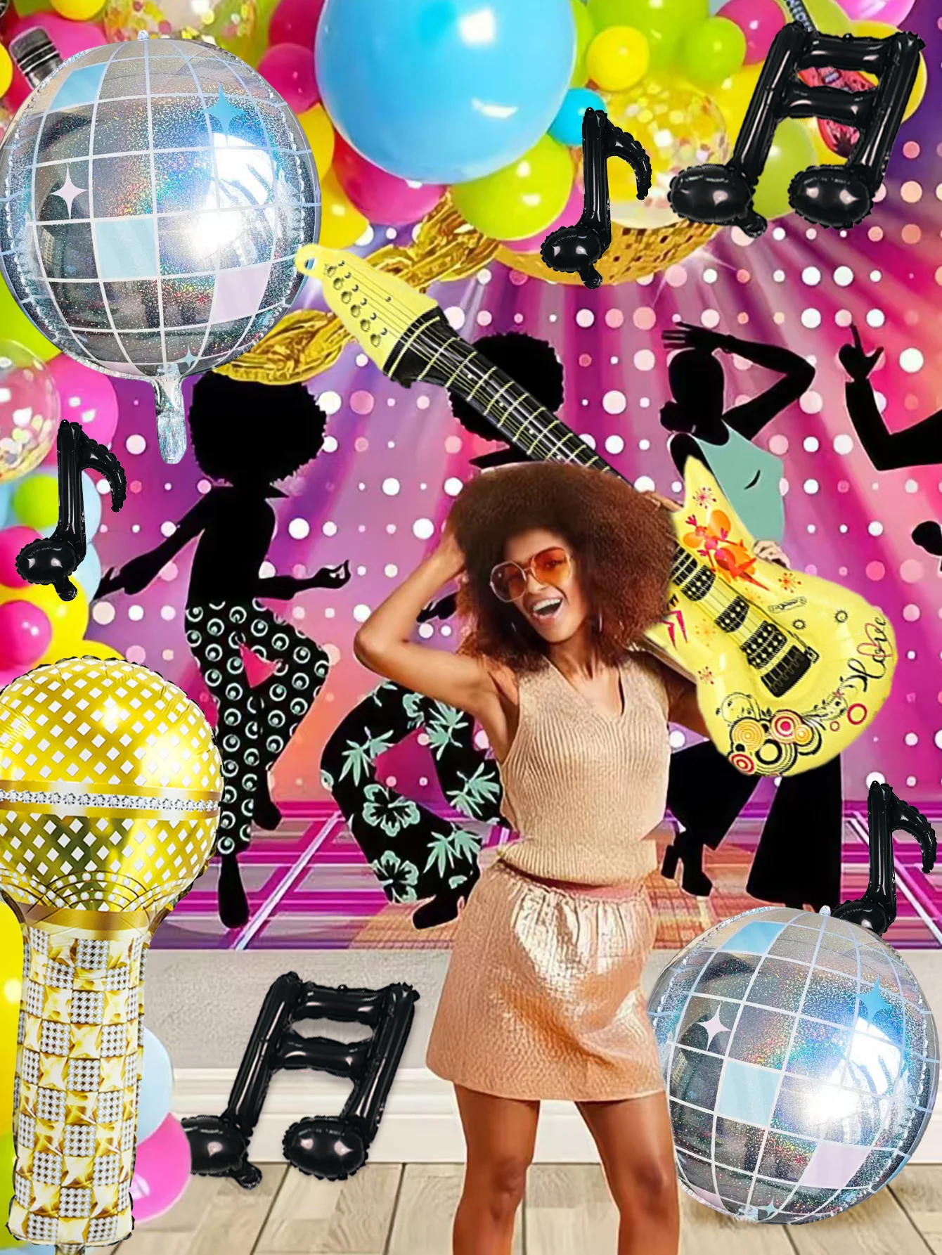 9-teiliges Musikthemen-Party-Ballon-Set für Pop-, Disco-, Rock- und K-Pop-Geburtstagsfeiern - Verschiedene Farben und Designs – Detail 6
