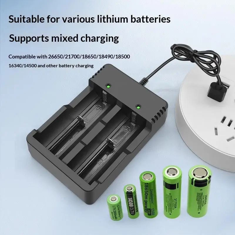 USB A Port 18650 Li-ion Battery Charger with 2/3/4 Slots for 18650/18700 3.7V Rechargeable Lithium Battery 110V 220V Charging