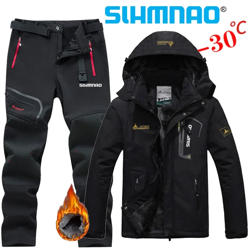 Winter Fishing Suit Windproof and Waterproof Fisherman Fishing Set Men's Jacket Hiking and Hunting Pants Thick Warm Ski Suit