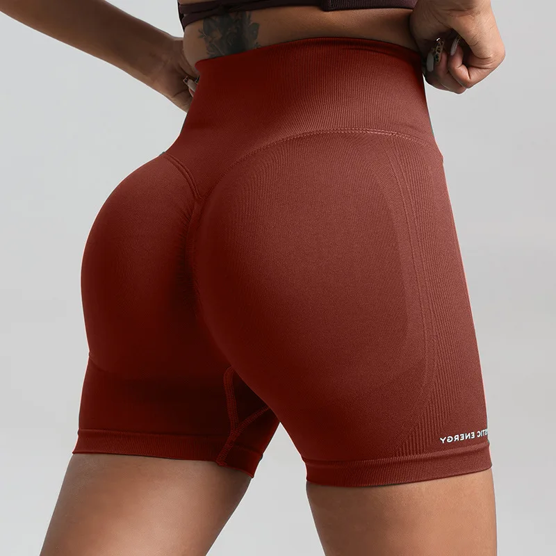 New Seamless Knitted Fitness Pants Women Running Sports Cycling Pants Yoga Clothing Belly Tight Three-point Shorts