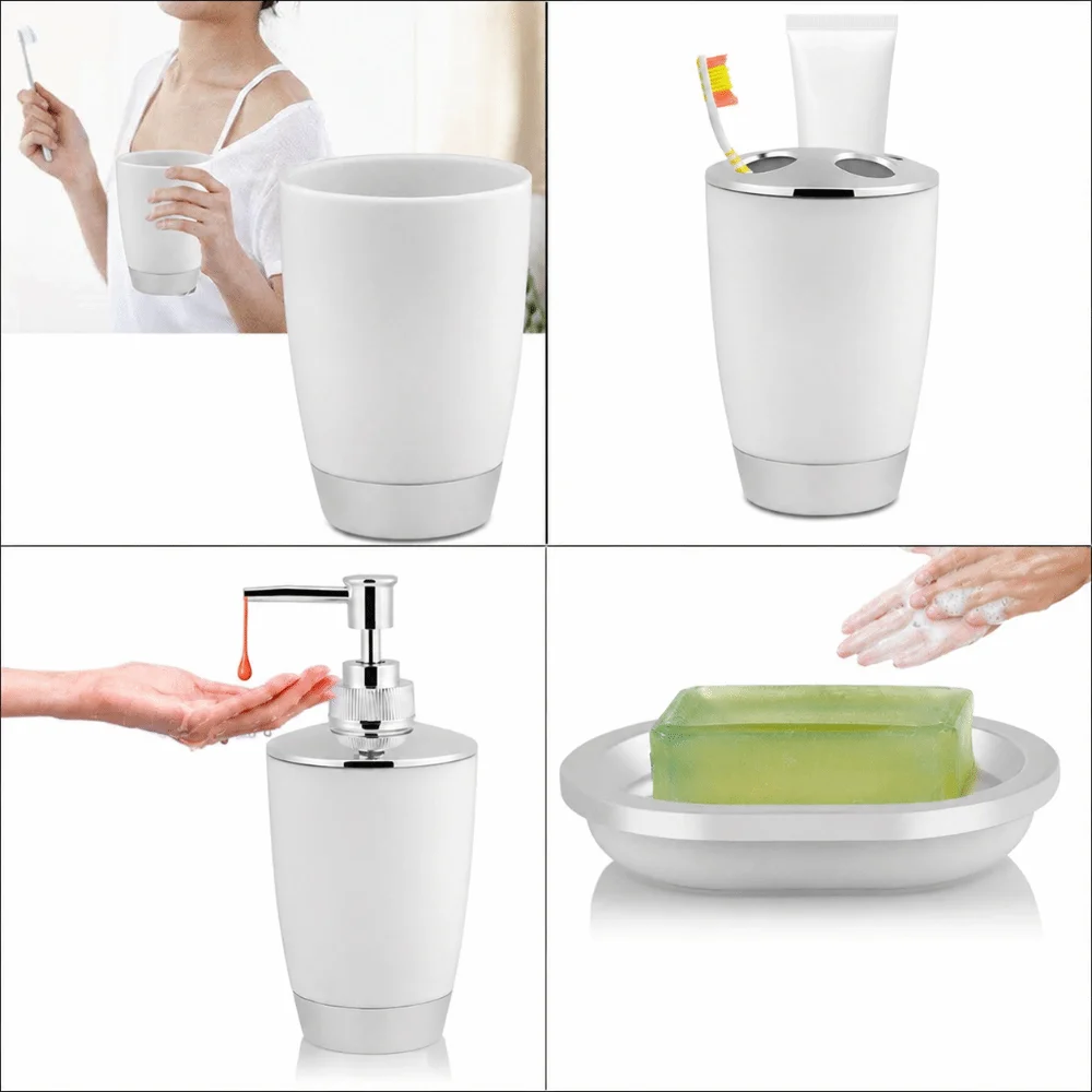 4 Piece Plastic Bathroom Accessories Set Includes Cup Toothbrush Holder Soap Dish Hygienic Design Bathroom Suit Accessories