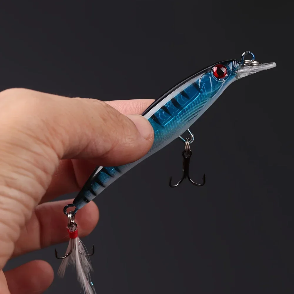 Laser 3D Eyes Bionic Minnow Fishing Lure 5pcs/Box - 13.3g/6.8g Hard Bait with Feather Treble Hooks for Better Catch
