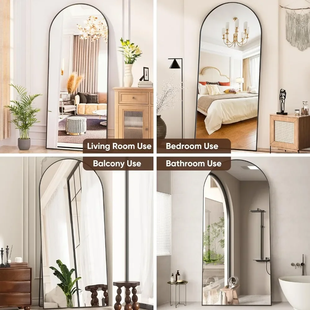 Mirror, 65*170 Oversized Independent, Arched Floor Standing Mirror, Black Full Body Mirror With Bracket In Bedroom