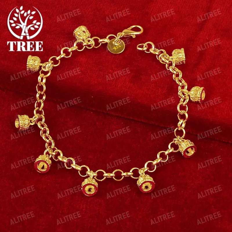 

ALITREE 18K Yellow Gold Small Crown Pendant Bracelets For Woman Fashion Party Wedding Engagement Charm Jewelry Lovers Gift