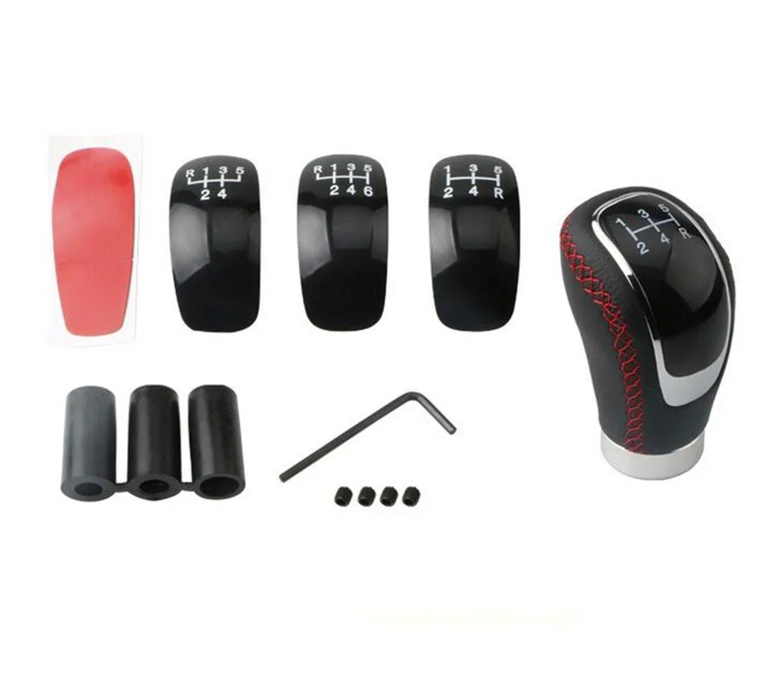 Universal 5 6 Speed Car New Leather Red Stitch Knob Manual Shifter Car Gear Shift Knob Lever