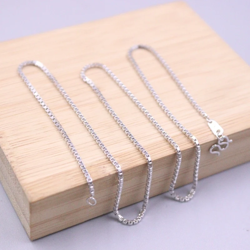 

Real Pure Platinum 950 Chain Women Lucky 1.1mm Square Box Link Necklace 43cm / 8-8.2g