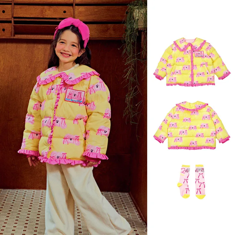 

Spot BEBEBEBE 2023 girl princess temperament cotton-padded pink puppy print warm coat in autumn and winter