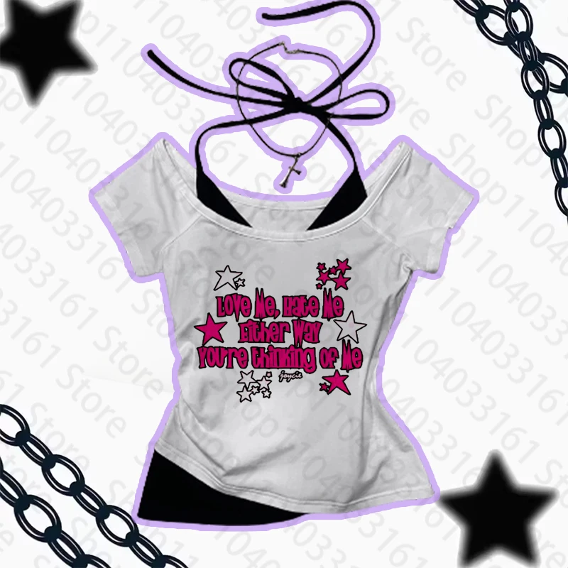 الملابس الجمالية تي شيرت الطفل تيز Y2k بلايز المحاصيل الأعلى النساء القوطية الجرونج الملابس Y2k كيتي 90s الملابس خمر Kpop القوطي ايمو