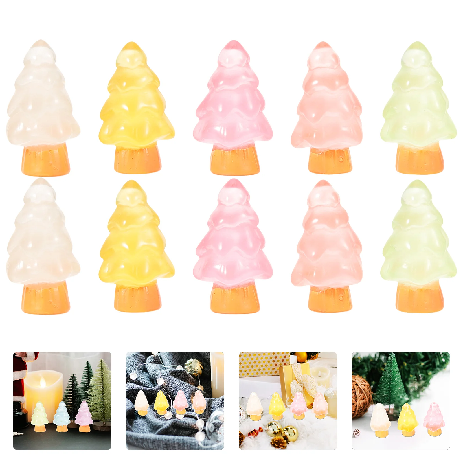 

16pcs Night Glow Christmas Tree naments Resin Mini Trees Desktop Decor Snow Scene Accessories Random Color