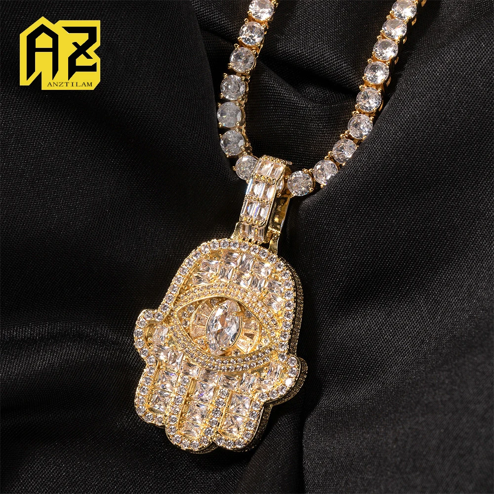 

Anztilam Baguettes Циркон Hand Iced Out Подвеска с теннисной цепочкой Ожерелья для женщин и мужчин Латунные ювелирные изделия в стиле хип-хоп Бесплатная доставка