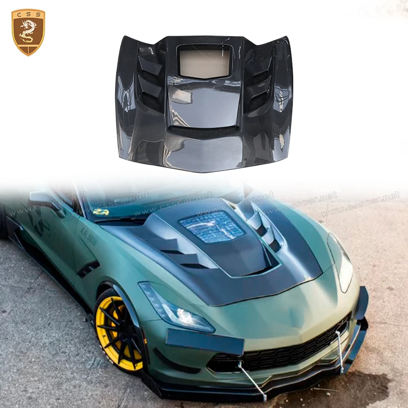 Carbon Fiber & FPR Front Bumper Engine Hood Vent Cover Machine Cover For Chevrolet Corvette C7 Cooling Vented Hood Bonnet