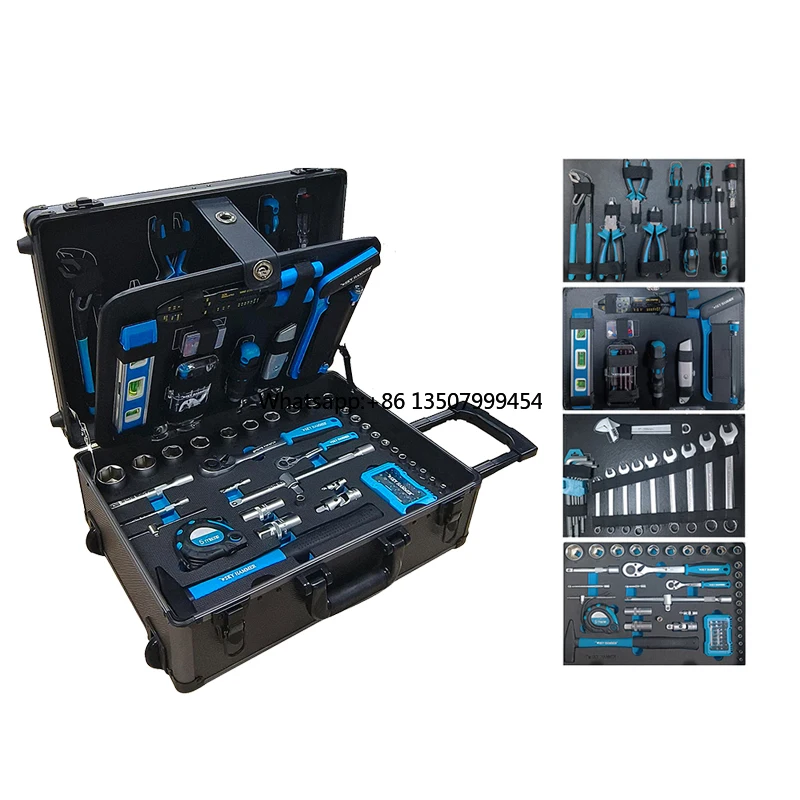 

128pcs Multifunctional Aluminum Alloy Trolley case Sleeve Tool Set, Auto Repair Tool Box, Dedicated for 4S Shops