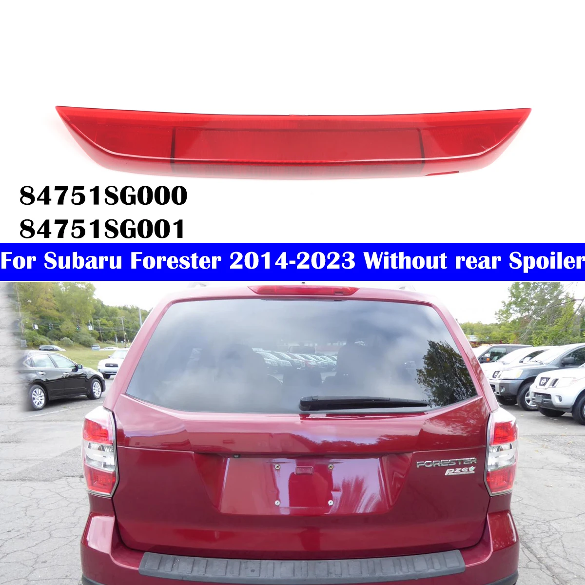3rd Third Light Tail Brake Light Rear High Mount Stop Lamp Red Lens For Subaru Forester 2014-2023 Without Rear Spoiler