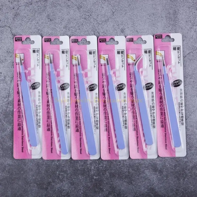 

D46E 6Pcs Tweezer Set Professional Stainless Steel Tweezers for Craft Jewelry Model Making Electronic Picking Tool