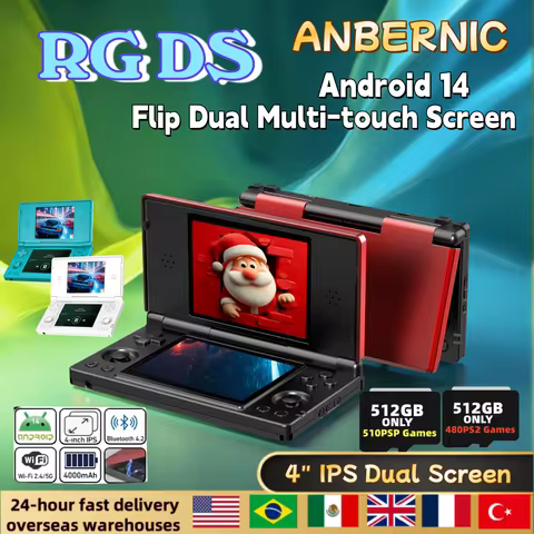 ANBERNIC RG DS Handheld Game Console Flip 4" IPS Dual Multi-touch Screen Android 14 Supports RixelHK Wifi Streaming AI RGDS PS2