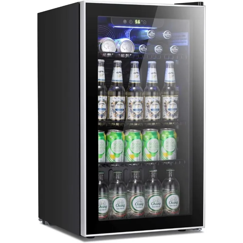 Antarctic Star 3.2cu.ft Beverage Refrigerator Cooler -120 Can Mini Fridge Glass Door for Soda Beer or Wine Small Drink Dispenser