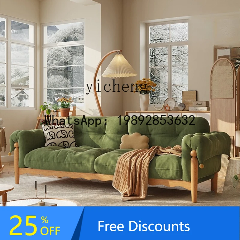 log wind fabric sofa modern simple living room cat claw cloth straight row solid wood sofa