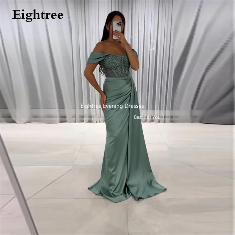 Eightree-Vestidos De Fiesta Vintage con abalorios, traje De noche plisado con manchas, hombros descubiertos, sirena, para eventos