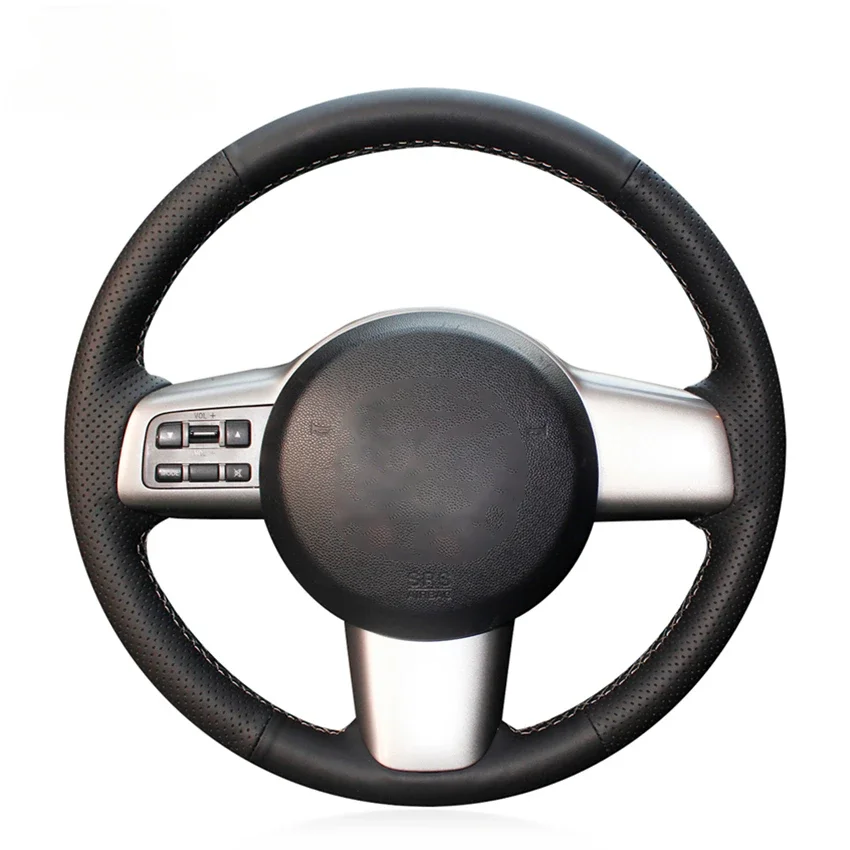 Black Faux Leather Hand-stitched Car Steering Wheel Cover for Mazda 2 2008 2009 2010 2011 2012 2013 2014