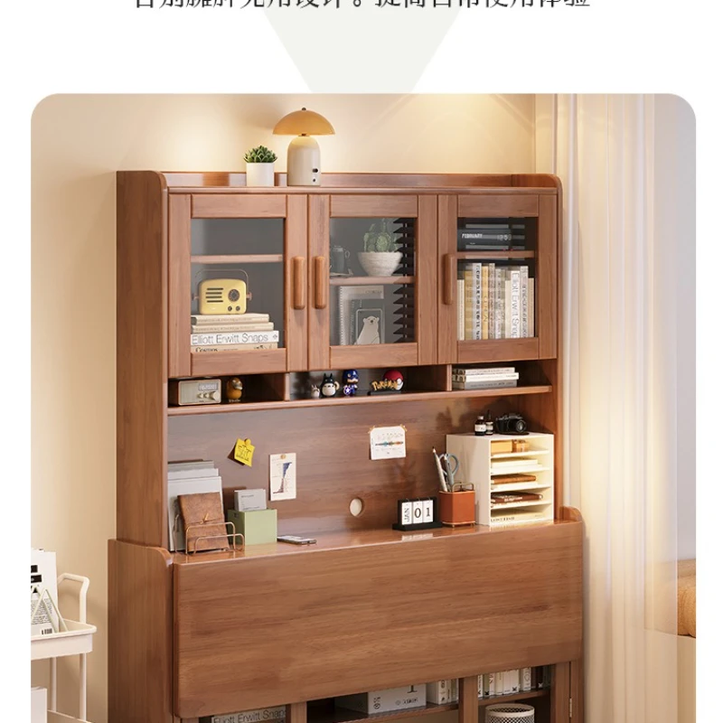 Escritorio retráctil de una sola pieza para ordenador, mesita de noche para dormitorio, estantería de madera maciza integrada, simple