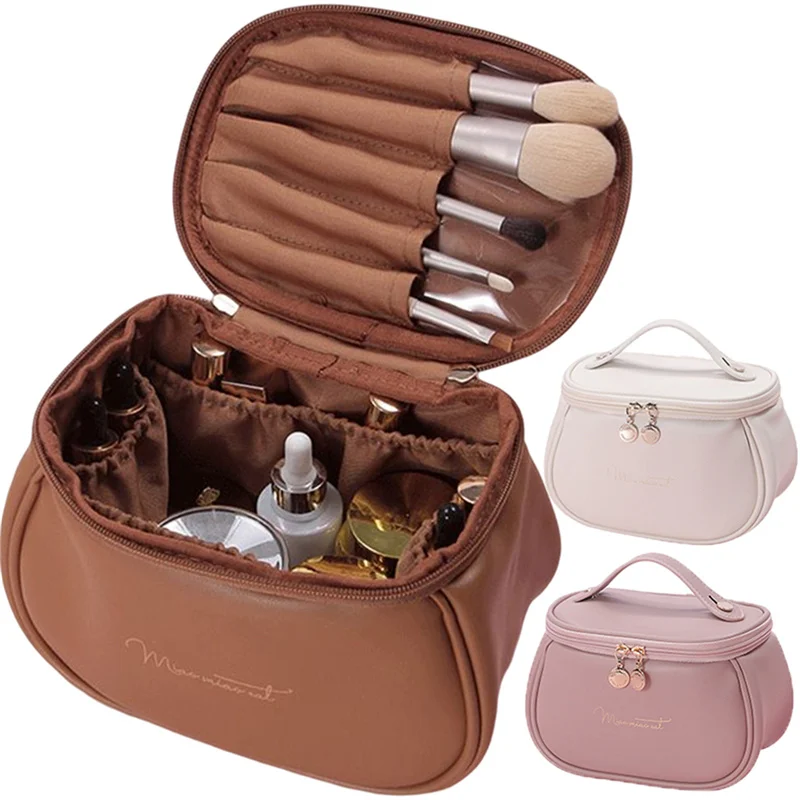 Leather Large Capacity Travel Cosmetic Bag Portable Women Makeup Case Waterproof Multifunctional Toiletry Organizer Storage Bag