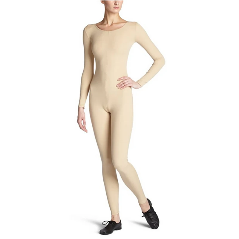 Adult Women Full Body Ballet Dance Unitard Long Sleeve Black Nude Leotard Spandex Ballet Bodytights Dance Bodysuit