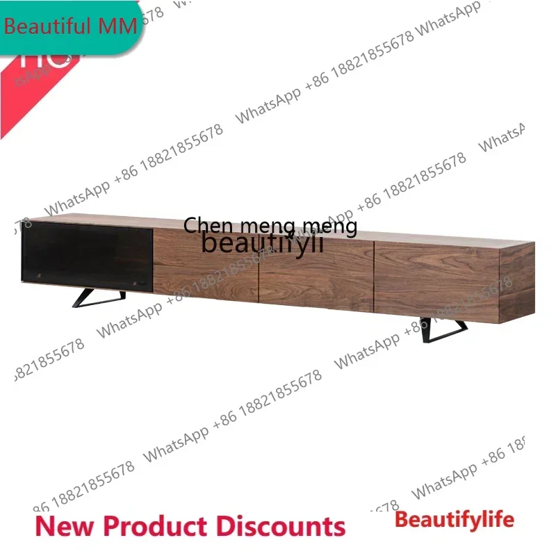 z11Nordic black walnut solid wood TV cabinet Italian minimalist log audio-visual cabinet Metal foot floor cabinet