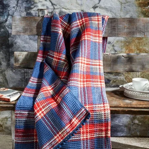 Aksu Cozy Life Scotch Tassels Blanket Plaid Indigo Red Double Personality