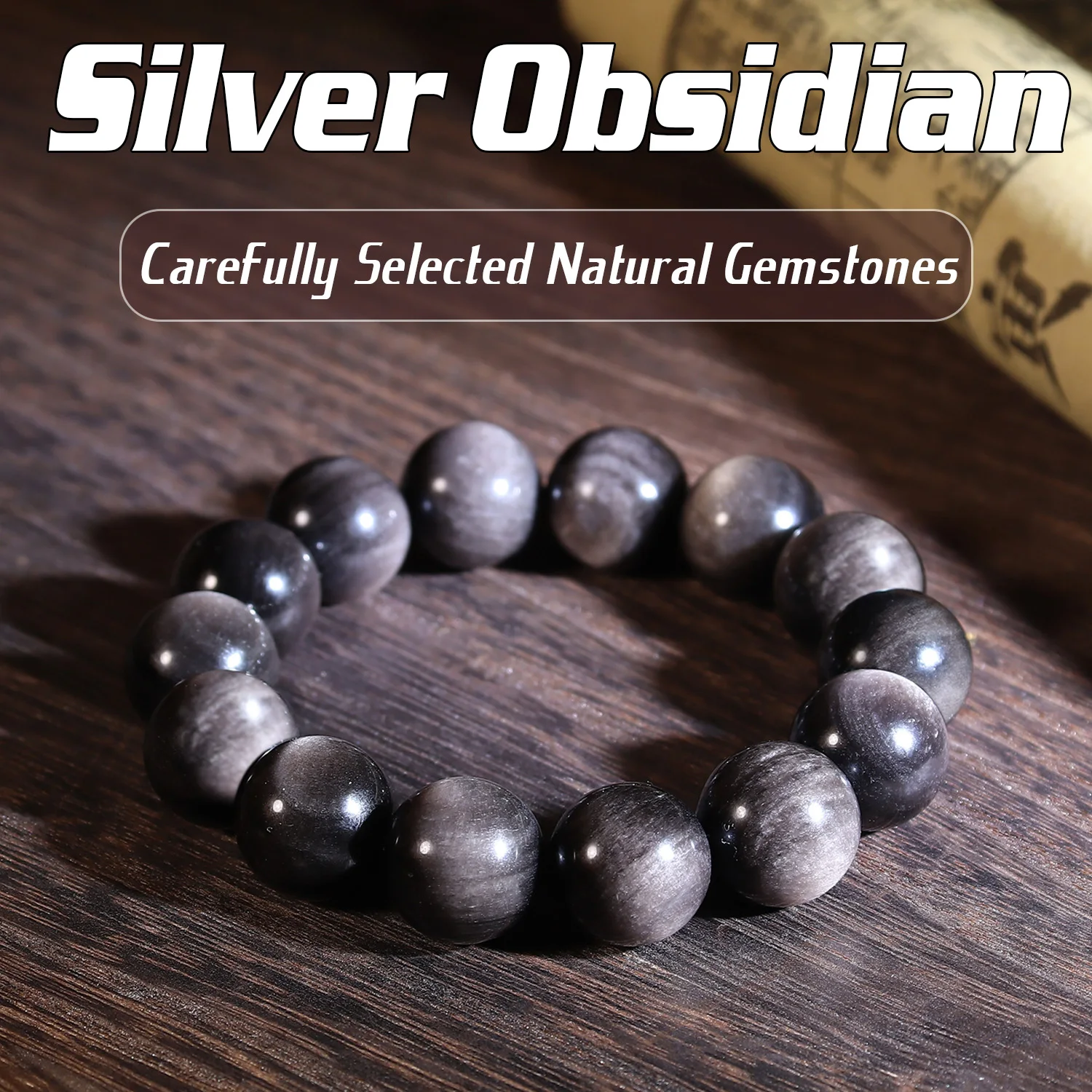 

Natural Silvery Obsidian Bead Bracelet Exorcise Evil Spirits Absorb Negative Energy Protect Safety Bracelet Men Woman Jewelry