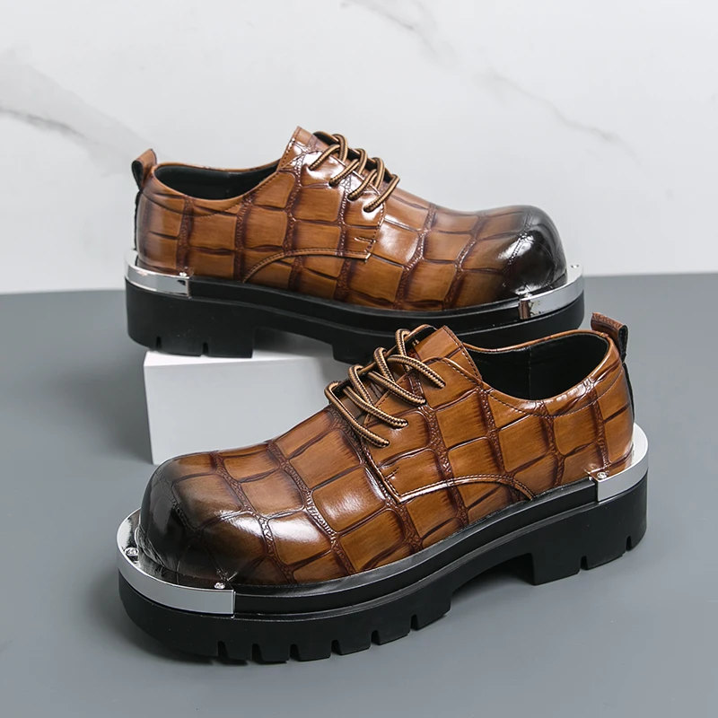 

Хит продаж, мужская повседневная кожаная обувь для отдыха, дизайнерские модные стили, модные вечерние офисные туфли на толстой подошве, молодые туфли на шнуровке