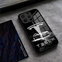 T-Teslaes Car Logo Phone Case For IPhone 16 Pro Max 14 15 Plus 13 Mini 11 12 X XR XS 8 7 Plus SE Glass Back Cover