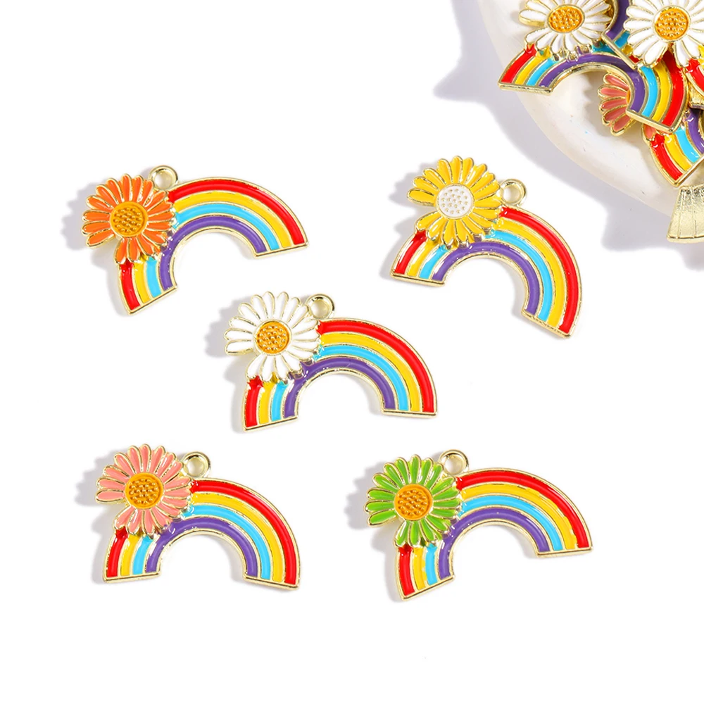 

10Pcs/Lot Lovely Alloy Enamel Daisy Rainbow Charms DIY Jewelry Pendants Accessories For Handmade Earrings Keychain Supplies