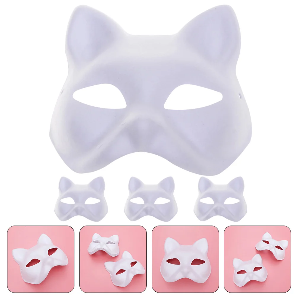 4 Pcs Hand Painted Pulp Masks Child Miss Halloween Catmasc Paper DIY Blank for Women