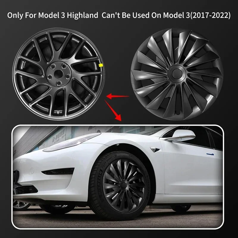 4PCS HubCap for New Tesla Model 3 2024 Highland Performance Replacement Wheel Cap Automobile Full Rim Cover 18 Inch Accessories