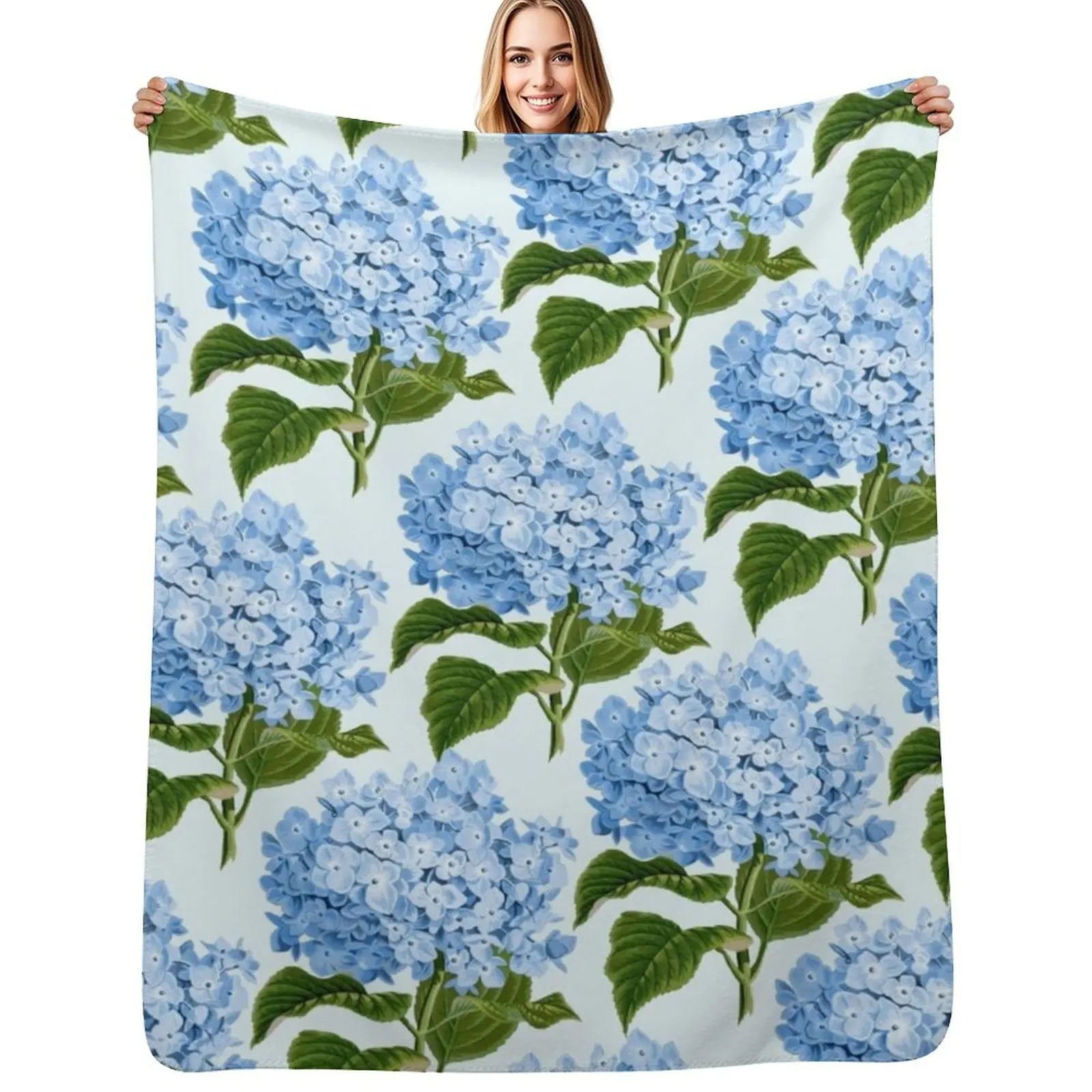 Blue hydrangea print - floral print Throw Blanket Kid'S Soft Summer warm for winter Luxury Thicken Blankets