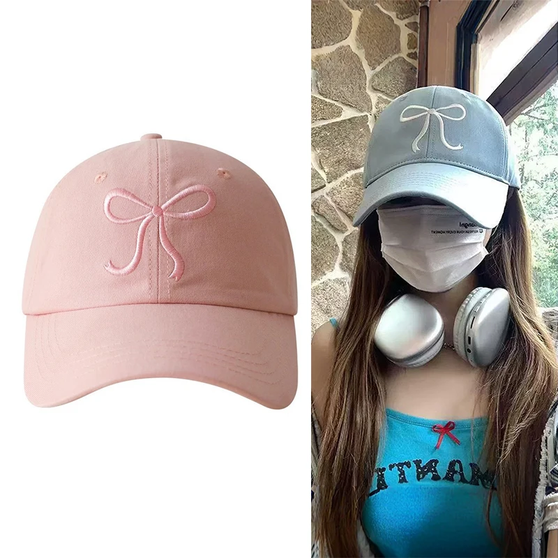 

Милая бейсбольная хлопковая регулируемая шляпа Snapback с бантом, весенне-осенняя женская кепка с вышивкой, уличная повседневная шляпа от солнца с козырьками, шляпа