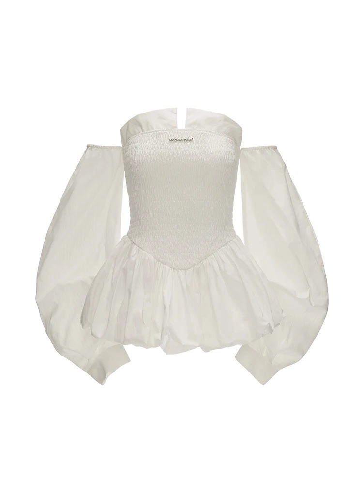 

Spicy Stripe Plaid Patchwork One oulder Long Sve irt Women's Autumn 2025 New Waist Slimming Tube Top Upper Apparel