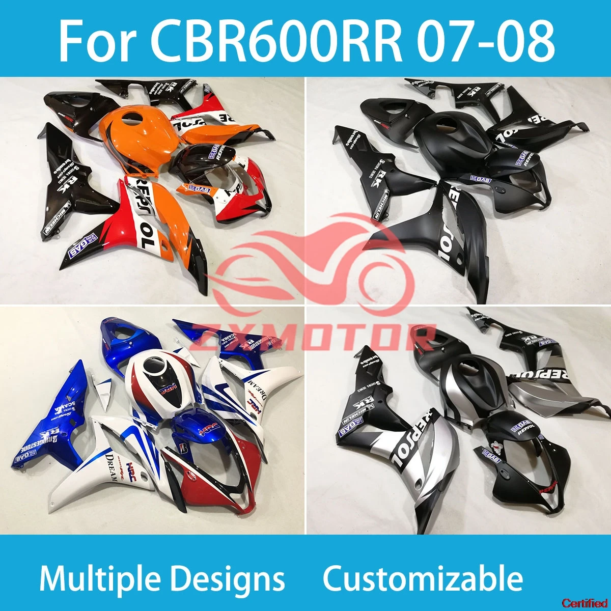 Kit completo de carenagem para motocicleta cbr 600rr 2007 2008, conjunto de painel de carenagens abs, carroceria para honda cbr600rr 07 08