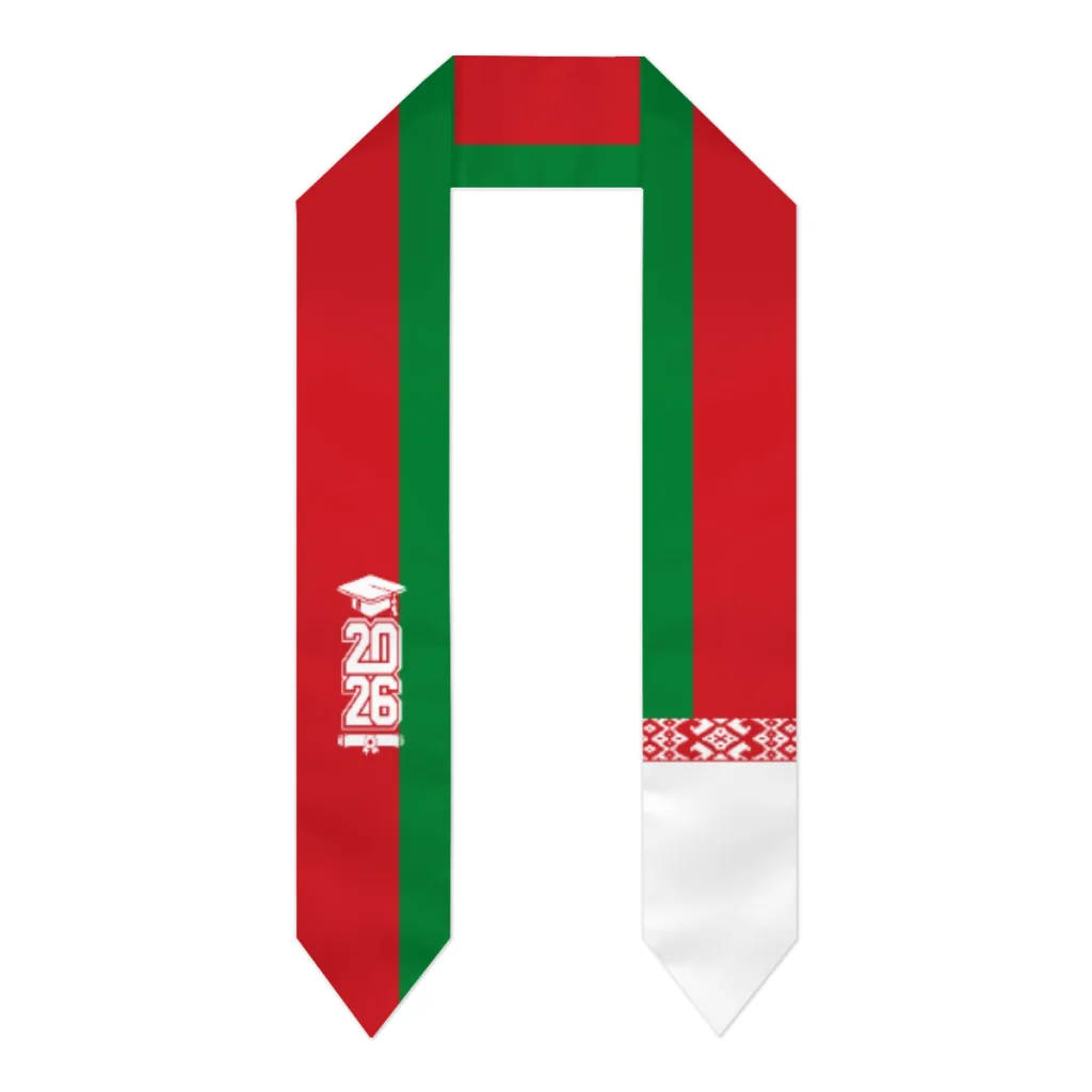 Echarpe de Graduación con Bandera de Bielorrusia Clase de 2026, Estola para Estudios Internacionales, Accesorio de Fiesta Unisex para Adultos, Estampado Superior