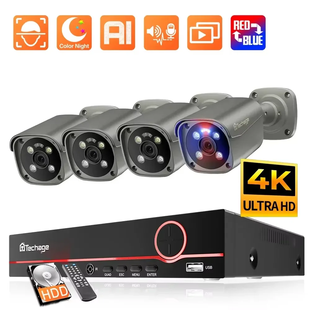 Система sako видеонаблюде prz Techage 4K 8MP H.265 8CH PoE NVR Kit Обƒроже rasteека rekилзация красщам P2P Виде®