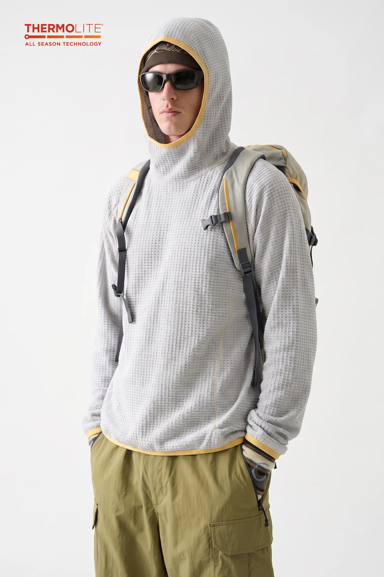 THERMOLITE ® Leichter Air-Fleece-Hoodie für Herren, Kontrastnähte, Thermo-Pullover, schnelltrocknend, Outdoor-Sport-Technik-Oberteil – Detail 13